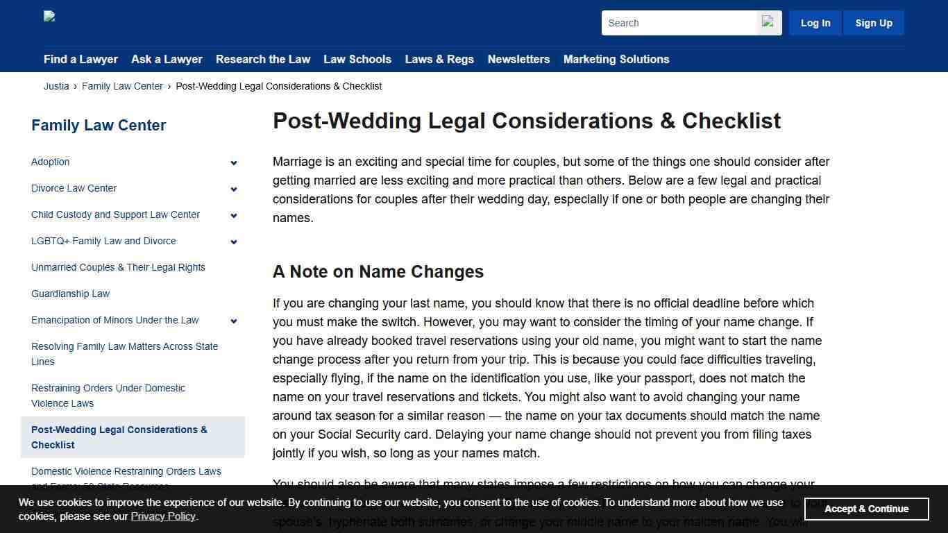 Post-Wedding Legal Considerations & Checklist Family Law Center Justia